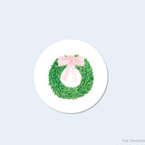 Wreath with Pink Bow Round Stickers