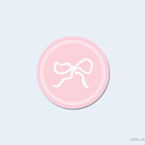 Pink and White Bow Round Stickers