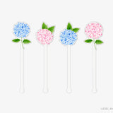 Pink and Blue Hydrangea Acrylic Drink Stir Sticks