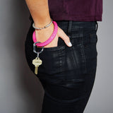 Leather Big O® Key Ring - Pink Topaz Croc-Embossed