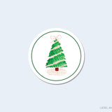 Pink Gingham Christmas Tree Round Stickers