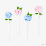 Pink and Blue Hydrangea Acrylic Drink Stir Sticks
