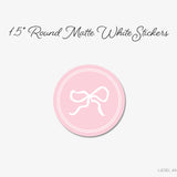 Pink and White Bow Round Stickers