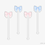 Striped Pink and Blue Bow Acrylic Drink Stir Sticks