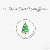 Pink Gingham Christmas Tree Round Stickers
