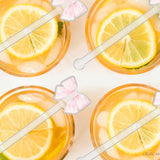 Striped Pink Bow Acrylic Drink Stir Sticks