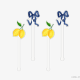 Lemon and Navy Bows Acrylic Drink Stir Sticks