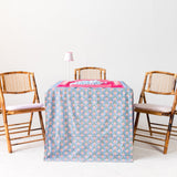Full Length Fitted Card Tablecloth: Trailing Tulips in Blue