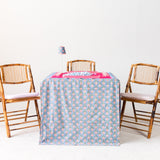 Full Length Fitted Card Tablecloth: Trailing Tulips in Blue