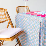 Full Length Fitted Card Tablecloth: Trailing Tulips in Blue