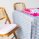 Full Length Fitted Card Tablecloth: Trailing Tulips in Blue