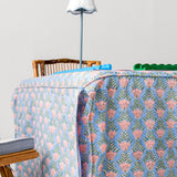 Full Length Fitted Card Tablecloth: Trailing Tulips in Blue