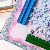 Full Length Fitted Card Tablecloth: Trailing Tulips in Blue