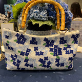 Coastal Hydrangeas Beaded Purse with Bamboo Handle
