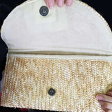 The Vineyard Straw Clutch with Green Bow - Interchangeable