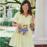 The Vineyard Straw Clutch with Navy and White Striped Bow - Interchangeable