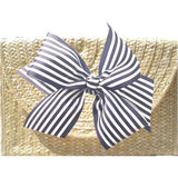 The Vineyard Straw Clutch with Navy and White Striped Bow - Interchangeable