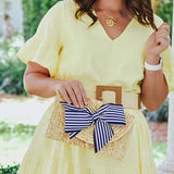 The Vineyard Straw Clutch with Navy and White Striped Bow - Interchangeable