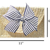 The Vineyard Straw Clutch with Navy and White Striped Bow - Interchangeable