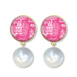 Pink Chinoiserie Earrings, Many Styles, Silver or Gold