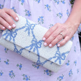 Large Straight Flap Clutch in Blue Bows