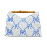 Bamboo Handle Clutch in Blue Bows