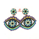 Evil Eye Earrings in Green/Blue