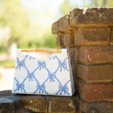 Bamboo Handle Clutch in Blue Bows