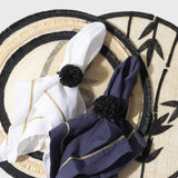 Straw pompom napkin rings, black, set of four
