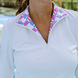 Britt Top 3/4 Sleeve- White/Let's Play Pickle Pink/Blue