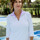 Britt Top 3/4 Sleeve- White/Let's Play Pickle Pink/Blue