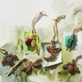 Jeweled insect hanging ornaments, ruby and emerald