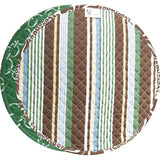 linked-up ivy green reversible bold striped chocolate brown printed round quilted cloth placemats