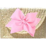 The Vineyard Straw Clutch with Light Pink Bow - Interchangeable