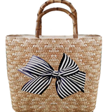 Sankaty Straw Tote with Interchangeable Bow - Navy Stripe