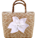 Sankaty Straw Tote with Interchangeable Bow - White