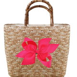 Sankaty Straw Tote with Interchangeable Bow - Hot Pink