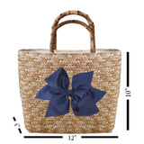 Sankaty Straw Tote with Interchangeable Bow - Navy