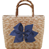 Sankaty Straw Tote with Interchangeable Bow - Navy