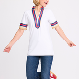 Tassley White Sport Tunic with Navy & Red