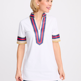 Tassley White Sport Tunic with Navy & Red